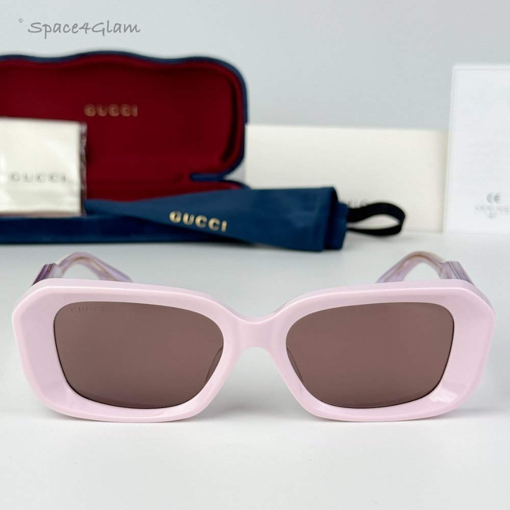 BRAND NEW Gucci GG1531SK 003 Pink Brown Unisex Rectangle Sunglasses - Picture 4 of 10